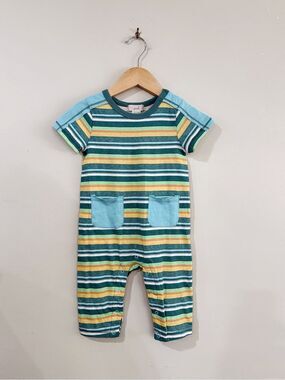 NWT Peek Baby Boys 6-12M Multicolor Stripe Romper Pockets Retro Cute